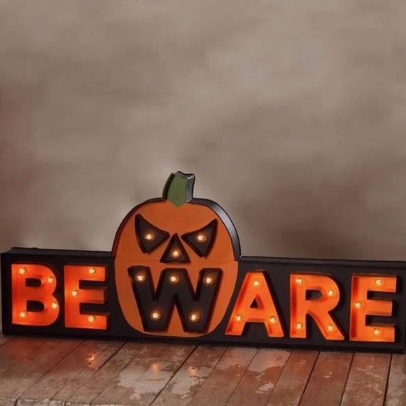 NEW IN BOX Bethany Lowe Halloween BEWARE Pumpkin Marquee Sign - Picture 1 of 2